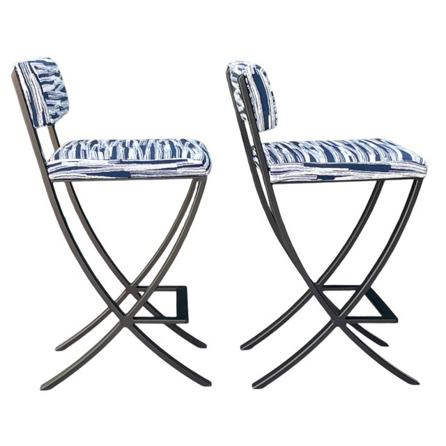 Modern Forged Steel Counter Stools in the Style of Charleston Forge Naples, a Pair For Sale - Image 3 of 10