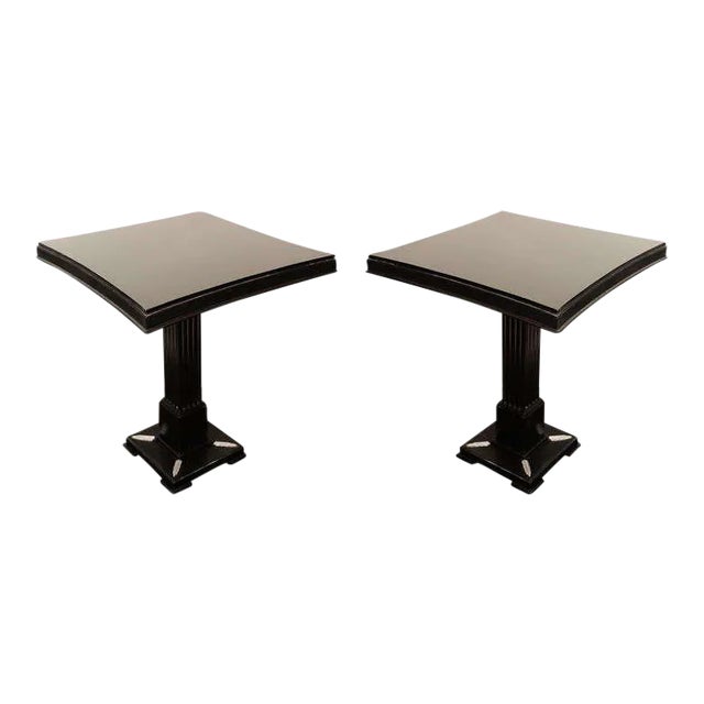 Occasional Tables in Ebonized Mahogany w/ Pedestal Bases by James Mont - a Pair For Sale