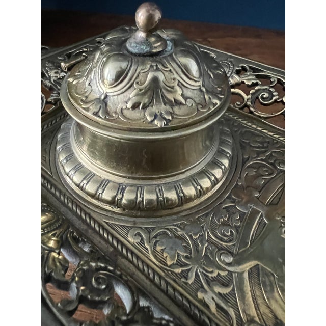 Antique Brass Double Inkwell Stand For Sale - Image 10 of 18