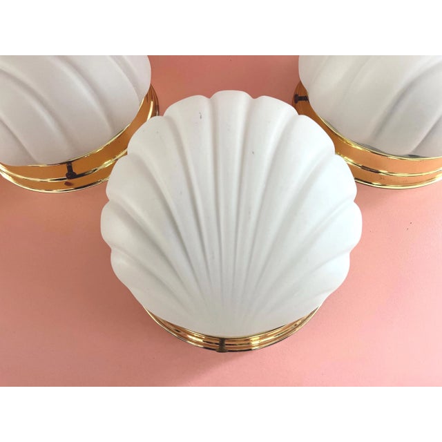 1970s Frosted Glass Scallop Shell Wall Lights - Set of Three For Sale - Image 11 of 18
