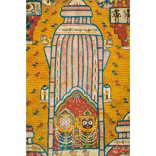 Textile 19thC Jain Painting India Orissa Indian Natural Pigments Oil on Canvas Antique Polychrome For Sale - Image 7 of 12