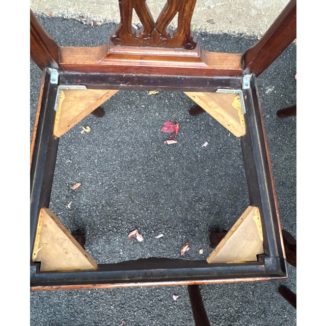 Antique Chippendale Carved Ball and Claw Foot Upholstered Dining Chairs- A Set of 6 For Sale - Image 12 of 12