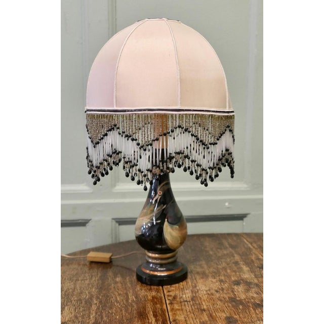 Ceramic French Ceramic Table Lamp with Beaded Shade, 1960 For Sale - Image 7 of 9