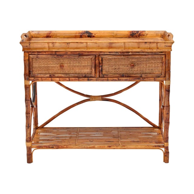 English Serving Console, Brown, Rattan For Sale - Image 4 of 4