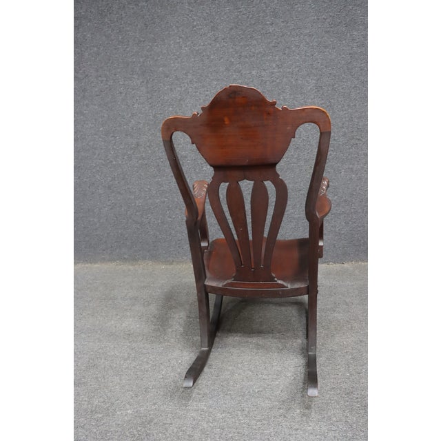 Antique Horner Style Mahogany Carved Lion Arm Rocking Chair For Sale - Image 10 of 11
