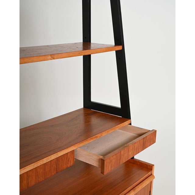 Wood Scandinavian Teak Bookcase with Pull-Out Desk, 1960s For Sale - Image 7 of 11