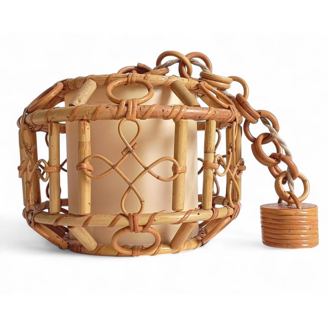 Mid-Century Modern French Riviera Bamboo and Rattan Pendant Lamp, 1960s For Sale - Image 6 of 18