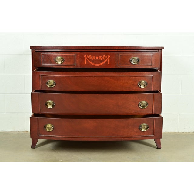 1960s Federal Inlaid Mahogany Bow Front Dresser Chest by National Furniture, Circa 1960s For Sale - Image 5 of 13