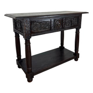 19th Century Spanish Carved Oak Console Table with Two Drawers For Sale