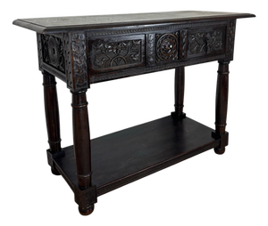 19th Century Spanish Carved Oak Console Table with Two Drawers