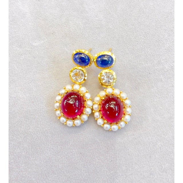 Bochic "Capri" Vintage Candy Natural Ruby and Sapphire Drop Earrings 18K, Silver For Sale - Image 17 of 18