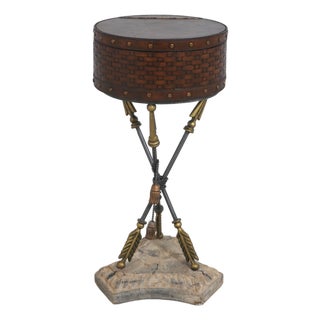 Vintage Leather-Wrapped Box on Stand For Sale