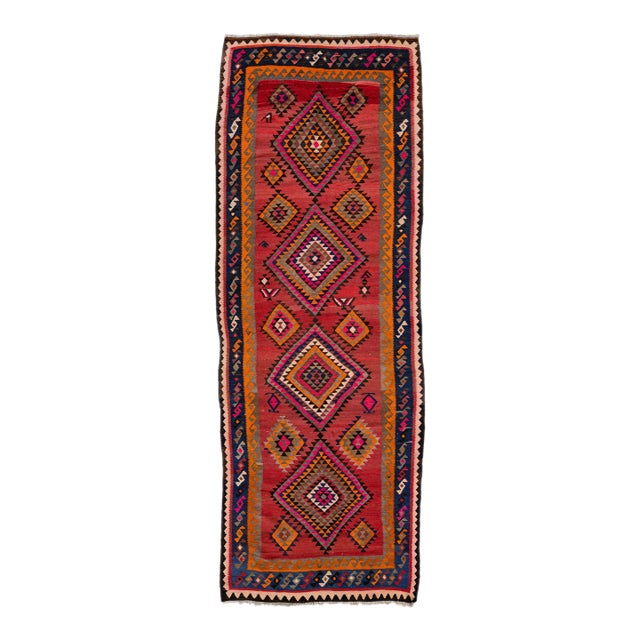 1960s Vintage Turkish Kilim Multicolor Handmade Tribal Wool Runner For Sale