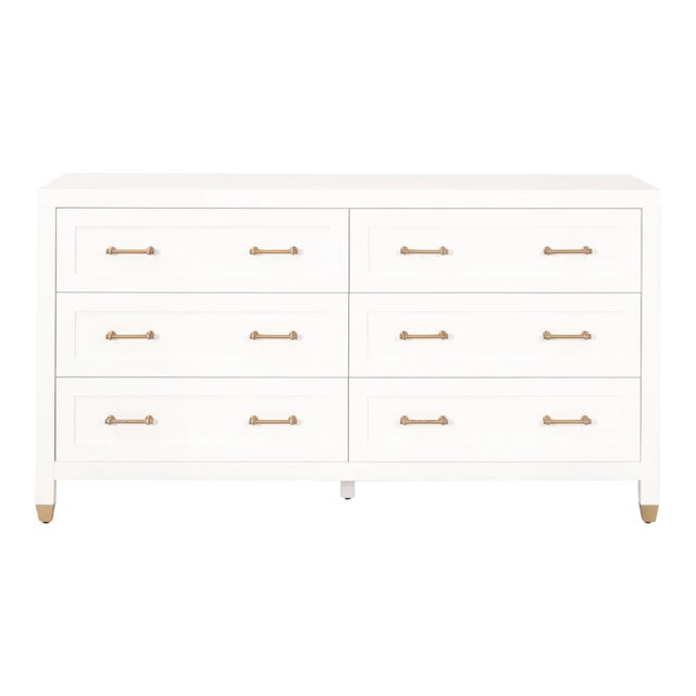 Stella White Lacquered Wood 6-Drawer Double Dresser For Sale