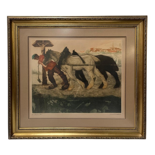Maurice Langaskens, Composition, Colored Etching, Framed For Sale