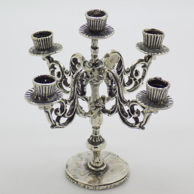 Vintage Italian Handmade Genuine Silver Candelabra Large Dollhouse Miniature For Sale - Image 4 of 10