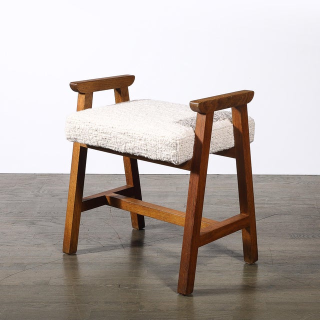 Brown Mid-Century Modernist Oak Stool by Guillerme Et Chambron Edition Votre Maison For Sale - Image 8 of 14