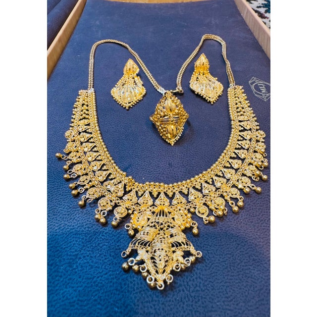 54Gm 22 Karat Gold Necklace, Earring & Ring Suite Bridal Princess Necklace Suite For Sale - Image 17 of 18