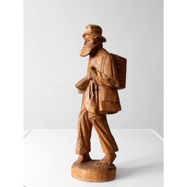 Wood Mid-Century Folk Art Wood Carving Peddler Figure For Sale - Image 7 of 11