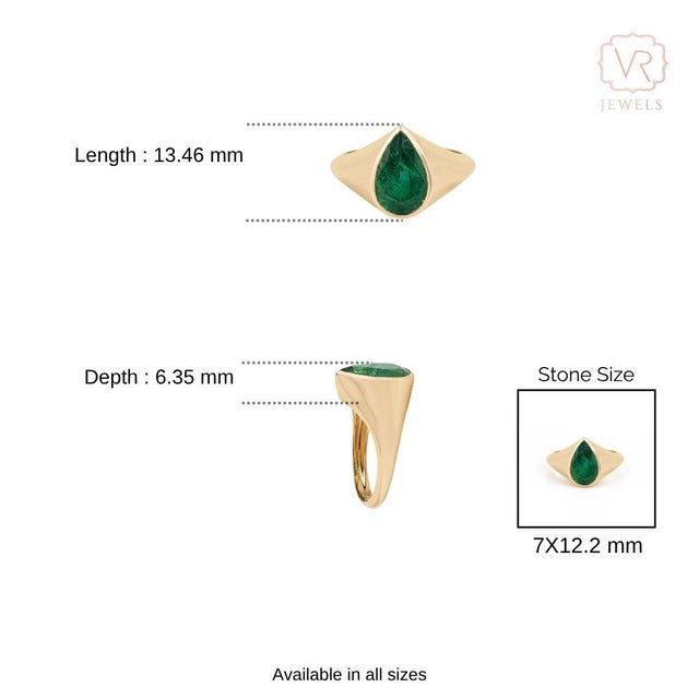 2.67ct Chunky Pear-Cut Emerald Contemporary Dome Ring in 18k Yellow Gold Size 5.5 For Sale - Image 11 of 15