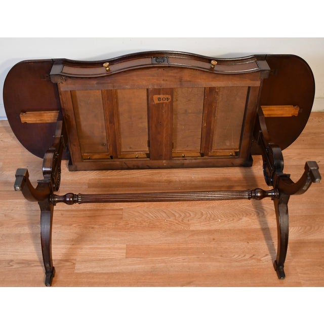 1930s English Regency Style Mahogany Lyre Base Drop-Leaf Sofa Table For Sale - Image 18 of 18