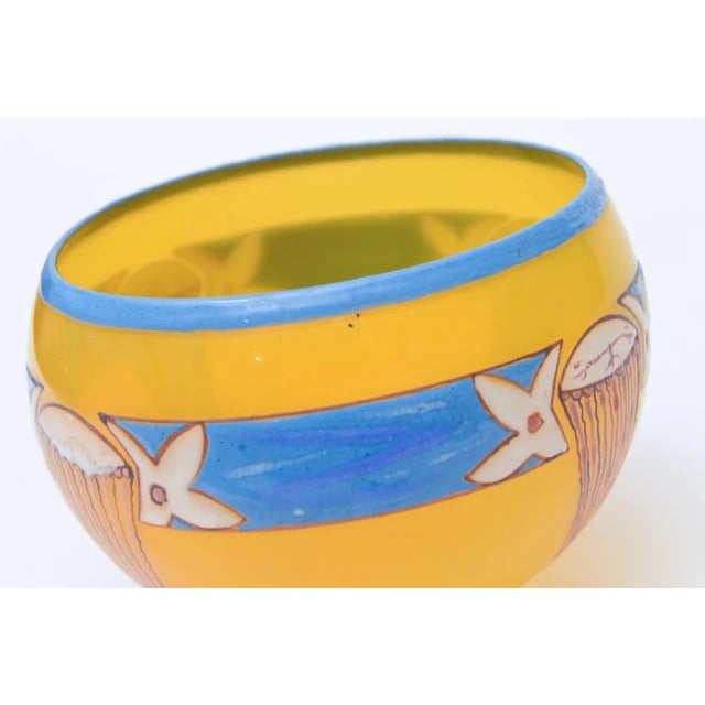 Andre Delatte French Art Deco Signed Andre Delatte Hand Blown Glass Bowl Yellow, Blue, Red Brown For Sale - Image 4 of 11