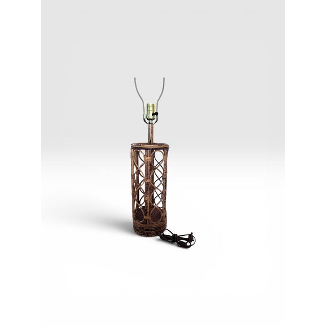 Vintage Coastal Bamboo & Rattan Openwork Table Lamp, 1970s For Sale - Image 4 of 10