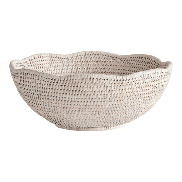 Burma Rattan Scalloped Edge Bowl For Sale