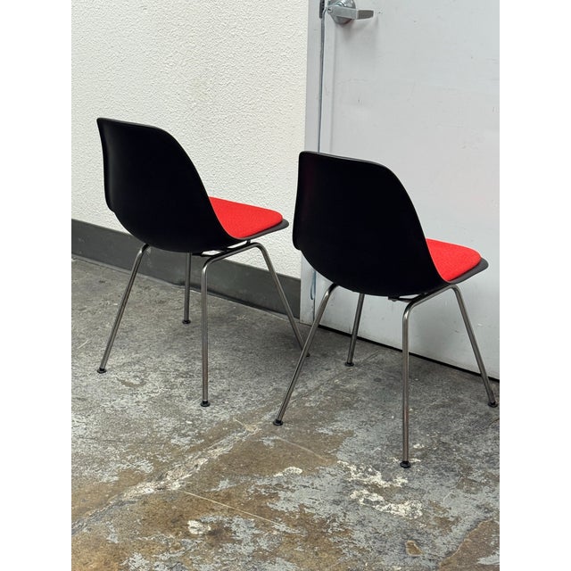 Charles + Ray Eames for Herman Miller Molded Side Chairs + Seat Pads, Pair For Sale - Image 12 of 12