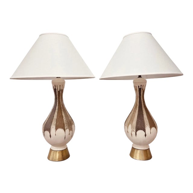 Plasto MFG Ceramic MCM Lamps - A Pair For Sale