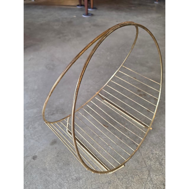 Vintage Mid-Century Modern Brass Hoop Wire Log Holder & Record Rack For Sale - Image 11 of 17