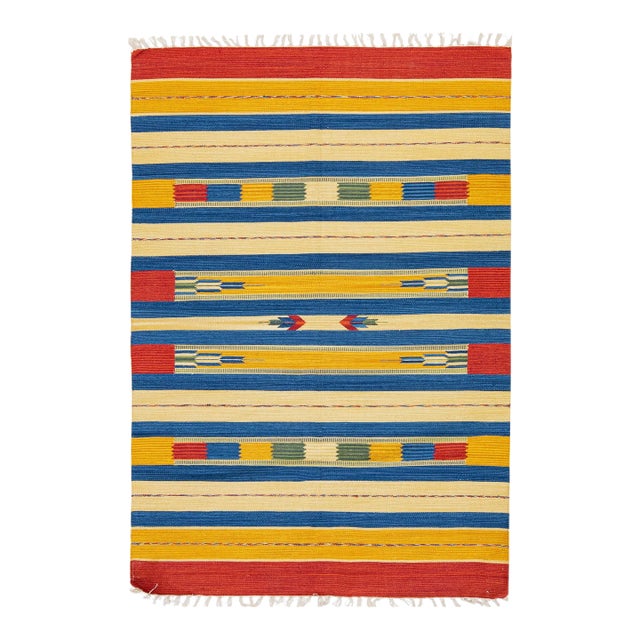 2020s Modern Kilim Handmade Multicolor Geometric Wool Rug For Sale