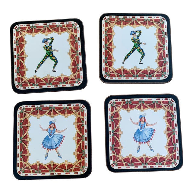 Vintage Pimpernel Cork And Wood Ballerina And Court Jester Coasters Set Of Four Chairish