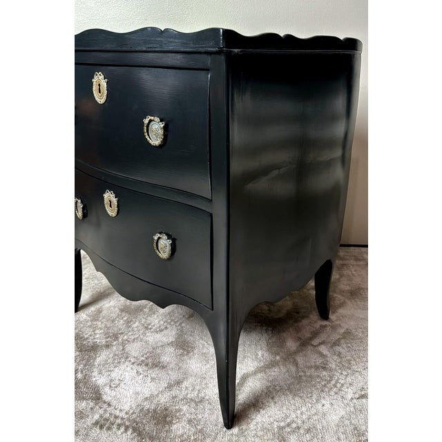 Black Louis XV Style Black Lacquered Walnut Chest of Drawers With Bronze Decorations For Sale - Image 8 of 12