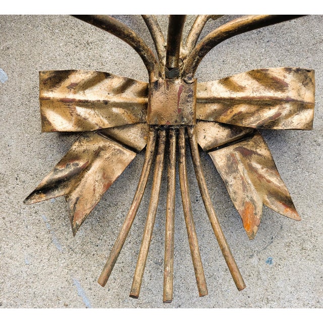 Brass Vintage Hollywood Regency Brass Italian Toleware Candelabra Wall Sconce For Sale - Image 8 of 9