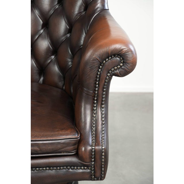 Chesterfield Desk Chair in Brown Cowhide Leather For Sale - Image 9 of 17