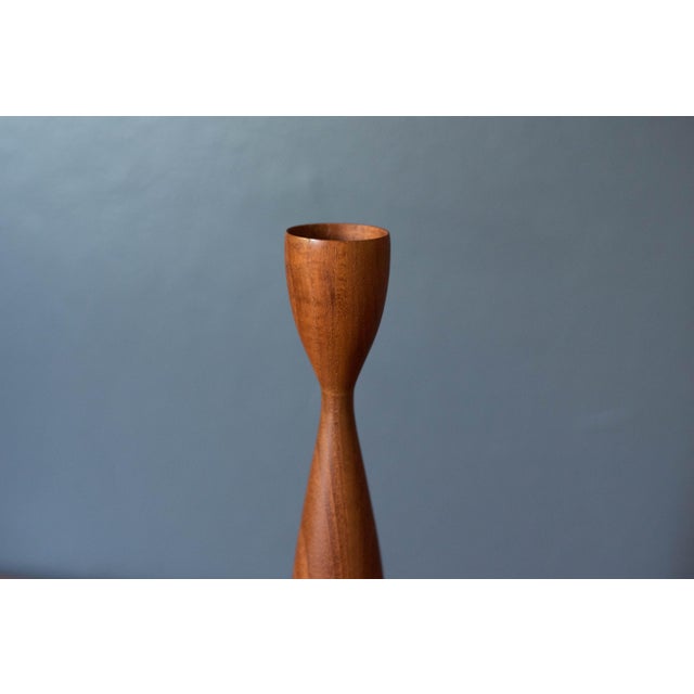 Wood Pair of Sculptural Teak Danish Modern Candle Holders For Sale - Image 7 of 8