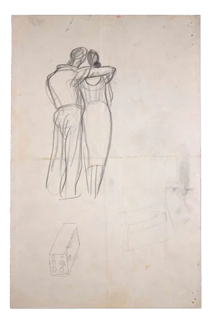 Couple Sketches, Original Drawing, Mid 20th-century