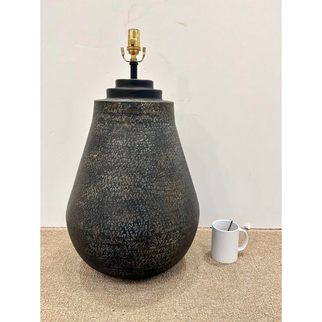 Industrial Currey & Co Large Textured Metal Lamp For Sale - Image 3 of 4
