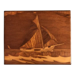 1950’s Vintage Original Marquetry Inlaid Wood Sailboat Picture