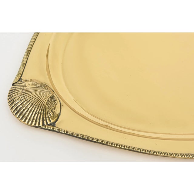 Vintage Brass Large Oval Tray With Shell and Braided Design For Sale In Miami - Image 6 of 11