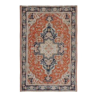 Antique Persian Heriz Medallion Rug in Orange and Blue Tones - Rug & Kilim For Sale