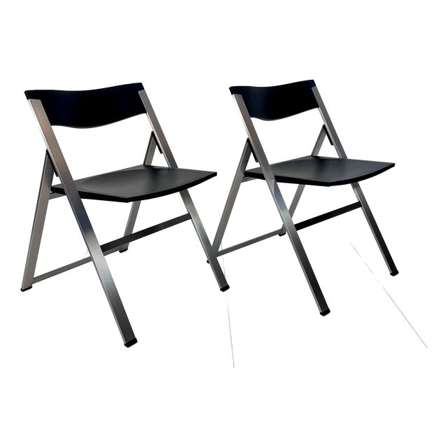 Model P08 Folding Chairs in Stainless Steel and Nylon by Justus Kolberg for Tecno, Italy, 1991, Set of 2 For Sale