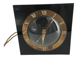 Art Deco Telechron Brass and Black Desk Clock