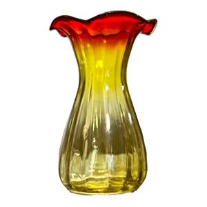 Early-Mid20th Century Amberina Hand-Blown Glass Vase/Carafe With a Ruffle Top