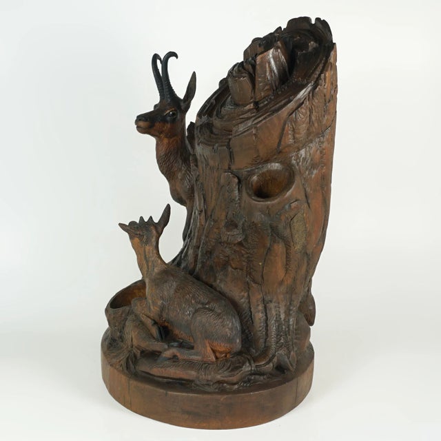 Late 19th Century Antique Black Forest Hand Carved Wood Chamois Figural Pipe Holder Stand Tobacco Humidor For Sale - Image 10 of 10