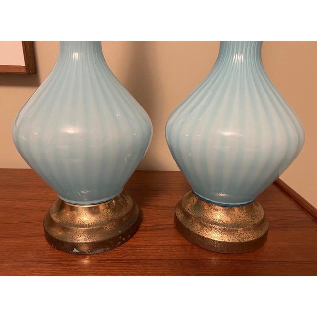 Vintage Rare Murano Glass Lamps Barovier Taso Turquoise Blue Mid-Century Modern 1950s-60s Gorgeous color! Barovier Taso...