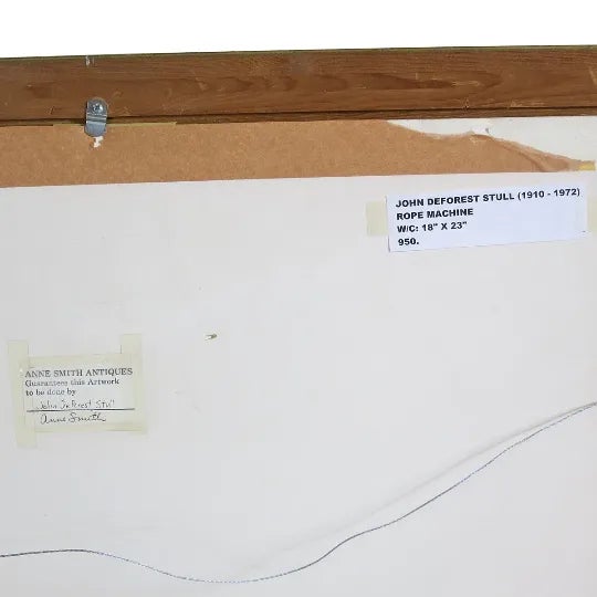 John De Forest Stull "The Rope Machine" Watercolor Painting For Sale - Image 4 of 5