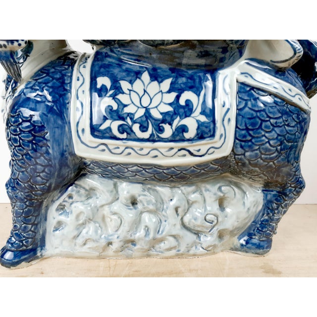 Chinese Blue and White Porcelain Seated Kuan Yin on a Qilin For Sale - Image 12 of 15