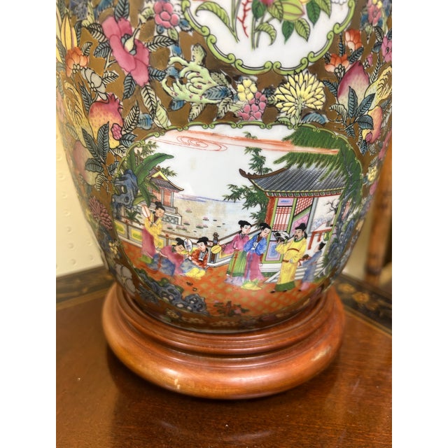 Antique 19th Century Chinese Rose Medallion Vase Lamp For Sale - Image 9 of 12